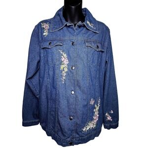 The Bradford Exchange Blue Denim Jacket Floral Butterfly Embroidered Size Medium